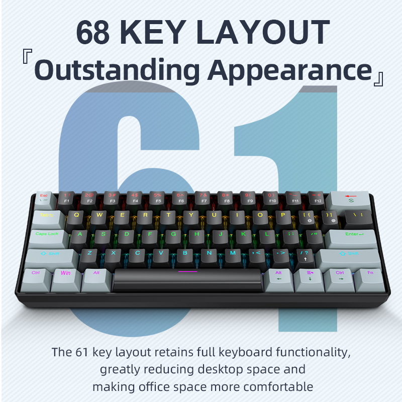 Keyboard Gaming Blue Switch - APAYADO K61 Mini teclado mecánico, con