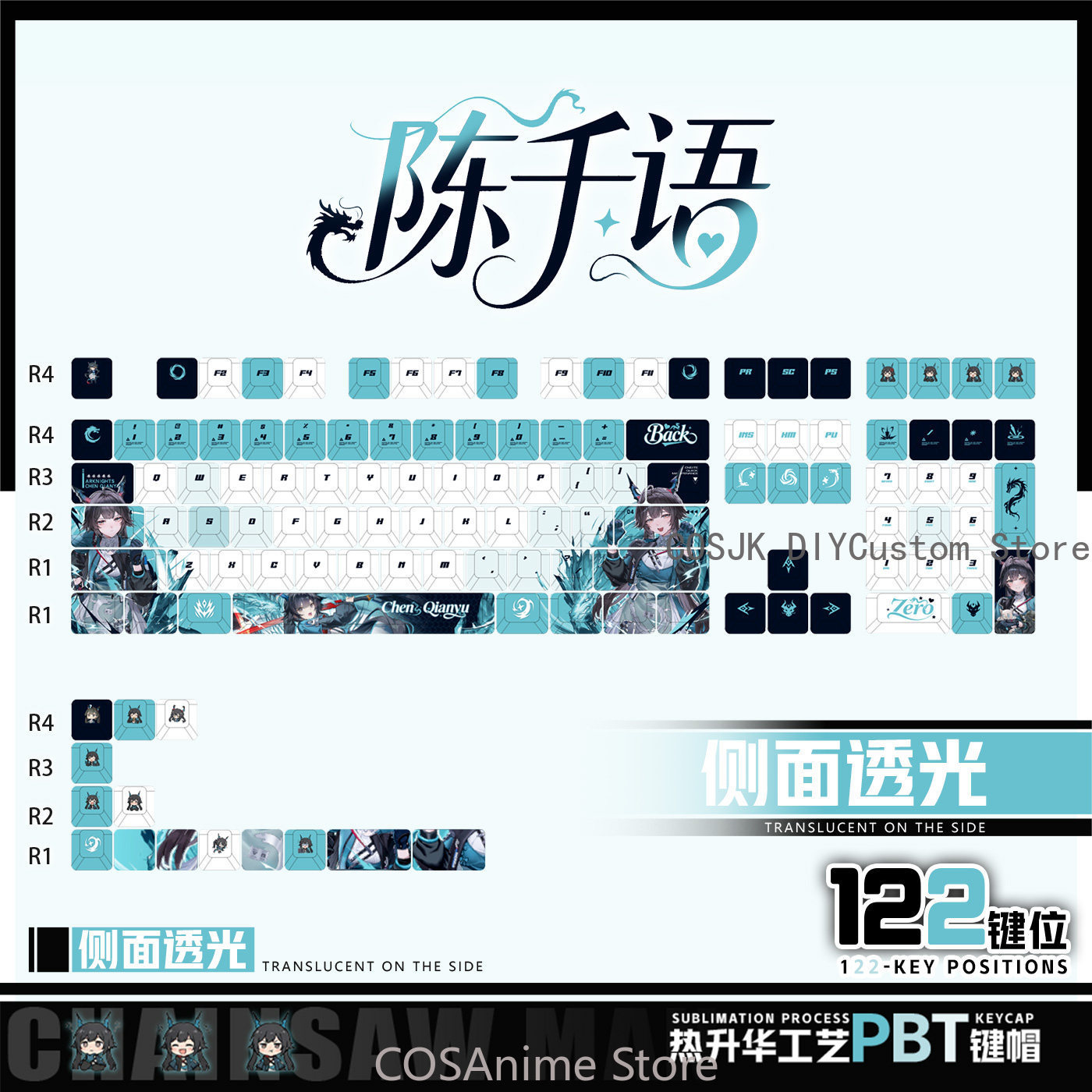 Gaming Keyboard Top - Teclas de Anime de 122 Teclas