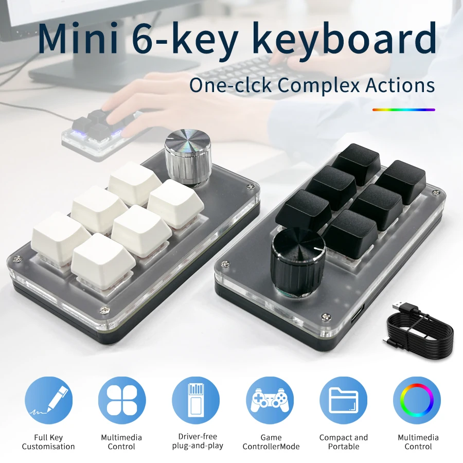 Gaming Keyboard Mini Mechanical - Mini teclado con cable personalizable, 6